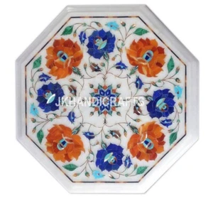 Marble Table Floral Semiprecious Stone Inlay Work Home Decor Gift 18" Octagonal - Picture 1 of 7
