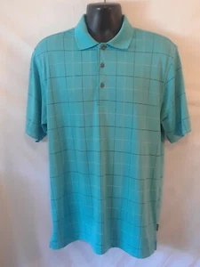 Izod Golf Herren Poloshirt M türkis blau bunt kariert kurzarm drei Knöpfe - Bild 1 von 6