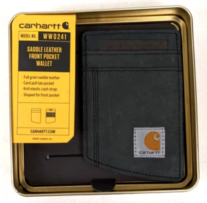 NEW Carhartt Saddle Leather Wallet WW0238 Gray Front Pocket w/ Cash Strap - Picture 1 of 3