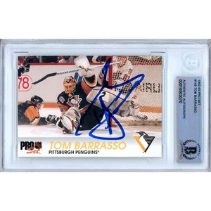 1992-93 NHL Pro Set #145 Tom Barrasso Signed Card AUTO Beckett BAS Slab Penguins - Picture 1 of 7