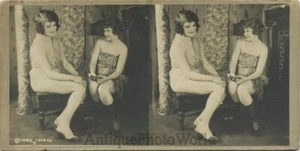 Two sexy semi nude women antique risque stereo view photo - Picture 1 of 1
