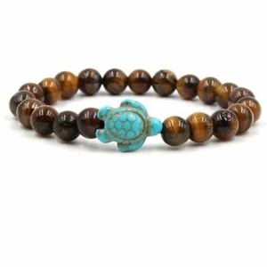 Bracciale unico pietra energia naturale guarigione occhio di tigre con tartaruga blu - Foto 1 di 1