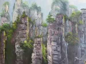 cliffs landscape trees forest wood modern large oil painting canvas art original - Picture 1 of 1