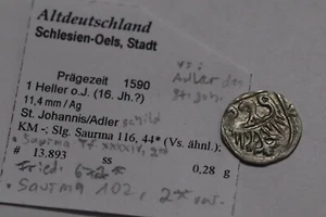 🧭 🇩🇪 DEUTSCHLAND POLEN SCHLESIEN 1 HELLER 1590 SELTENE SCHARFE DETAILS B79 #5987 - Bild 1 von 4