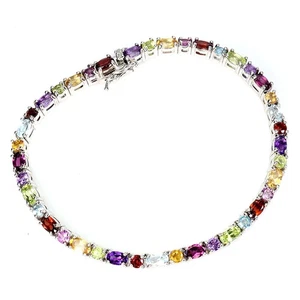 Black Friday 925 Sterling Silver Bracelet Oval Amethyst Citrine Garnet Peridot 7 - Picture 1 of 13