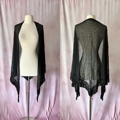 Vintage Scala Beaded Shawl Black Fringed Victorian Evening Cape One Size - Image 1 of 4