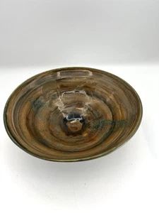 Studio Stoneware Art Pottery Bowl Hand Thrown Earthtone Colors Drip Glaze Signed - Picture 1 of 8
