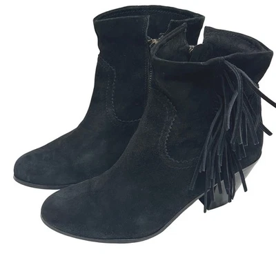 Botas de tornozelo femininas Sam Edelman couro camurça preto franja ocidental 11 boho preto - Imagem 1 de 4