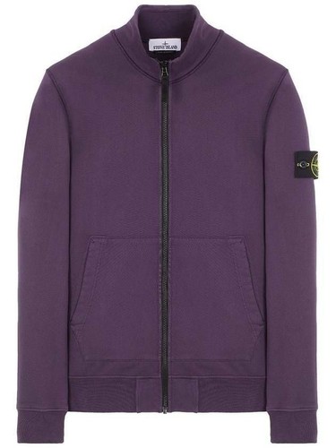 Felpa Stone Island in pile di cotone con zip intera tinta in capo distintivo full zip