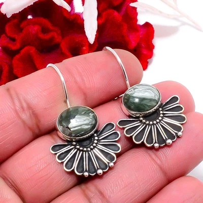 Serafinita - Pendiente Rusia Oxidado Hecho a Mano Plata de Ley 925 1.56" E8425 Foto 1 de 4