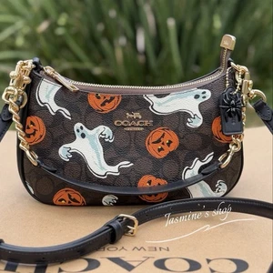 Nuevo con etiquetas Bolso de Hombro Coach Teri En Firma Lona Calabaza Halloween Estampado cce71 - Imagen 1 de 8