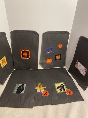 90s Halloween fabric stickers on black bags treat paper bags 19 bag LOT vintage - Image 1 of 4