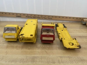 Mini transportador de coche Tonka de acero prensado vintage de los años 70 + soporte de cama plana + camión de volteo - Imagen 1 de 24