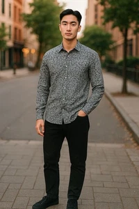 Society Of Threads Shirt Mens Black XXL Paisley Comfort Stretch Slim Fit - Picture 1 of 9