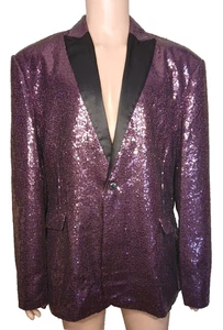 MAGE MALE Men's Purple Sequin Jacket 3X Satin Lapels Sparkly Tuxedo Blazer - Picture 1 of 8