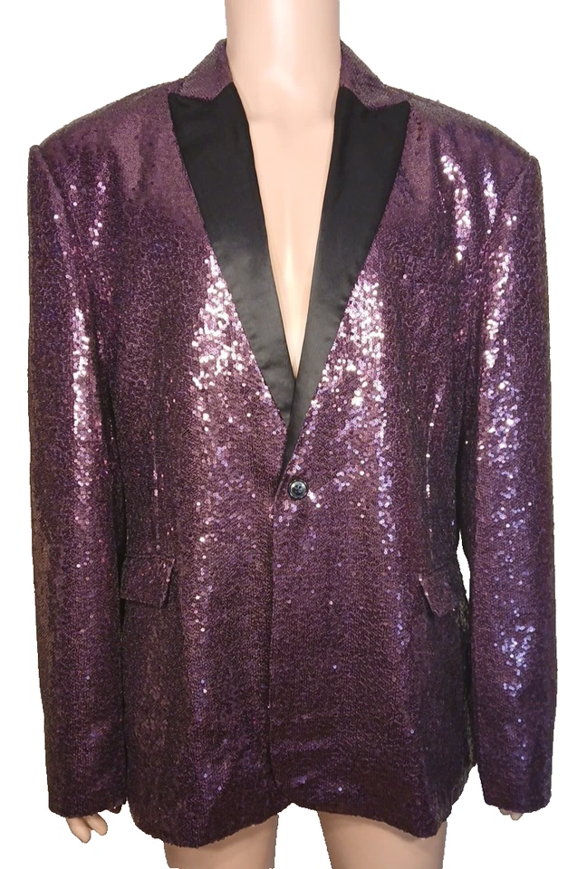 MAGE MALE Men's Purple Sequin Jacket 3X Satin Lapels Sparkly Tuxedo Blazer - Image 1 of 4