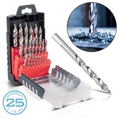 STAHLWERK HSS-Spiralbohrer 25er Set 1-13mm HSS Bohrer Satz für Stahl Acryl Holz - Bild 1 von 4