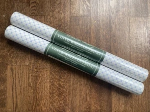 Laura Ashley Vinyl Wallpaper 2 Rolls Wickerwork Blue White 1990 Vtg Geometric - Picture 1 of 4