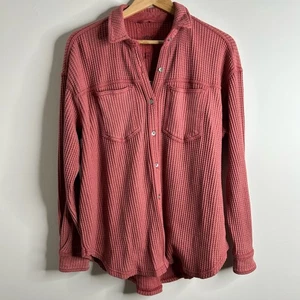 Camisa Aerie Vintage Lumberjane Tejido Waffle Abotonada Rosa Polvorienta Top Grande XS - Imagen 1 de 9