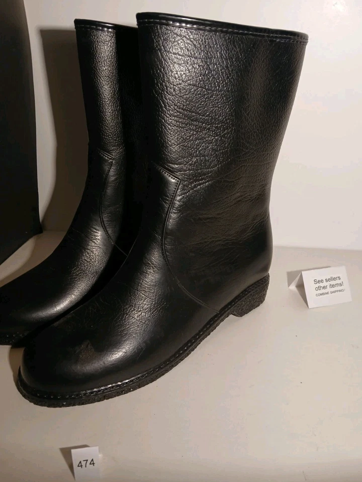 Vintage Sears Size 7  Women's Black Rubber Boots, Rain Snow Galoshes Made in USA - Image 1 of 4