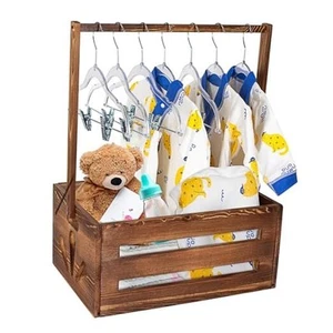 Custom Wooden Baby Shower Crate Box – Personalized Baby Basket with Dual - Picture 1 of 7