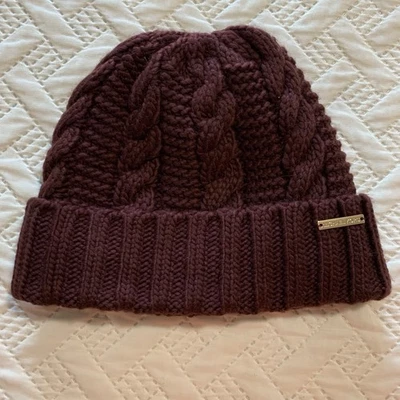 MICHAEL KORS бордовый бордовый кабель трикотажа Beanie зимняя шляпа флис с подкладкой один размер - Изображение 1 из 4