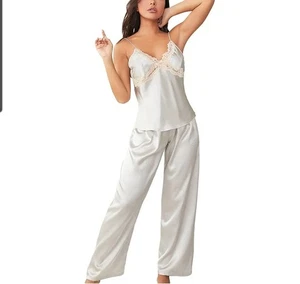 Pigiama donna raso e pizzo grigio chiaro nuovo senza etichette set pigiama loungewear taglia XL - Foto 1 di 4
