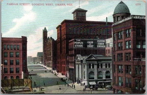c1910s OMAHA, Nebraska Postcard "FARNAM STREET, Looking West" Downtown View - Picture 1 of 2