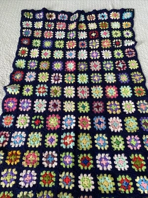 "Hermosa manta vintage crochet abuela cuadrada afgana 61 x 38"" azul marino" Foto 1 de 4