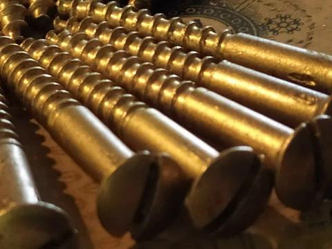 XXL 12X2" OLD ORIGINAL BRASS WOOD SCREWS SLOTTED ANTIQUE SCREW 10Pc RESTORATION Cover