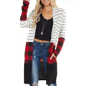 Cardigan donna leggero stampa mista aperto davanti manica lunga maglia lunga taglia L - Foto 1 di 10
