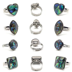 Paua Ring Rainbow Abalone Natural Shell Cocktail Boho Silver Plated Adjustable - Picture 1 of 66