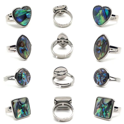 Paua Ring Rainbow Abalone Natural Shell Cocktail Boho Silver Plated Adjustable - Image 1 of 4