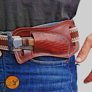 GENUINE LEATHER ENGRAVED CUSTOM HANDMADE SHEATH FOR FOLDING BLADE KNIFE EDC 1559 - Picture 1 of 5