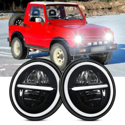 "Par de faros redondos LED DRL ojo de ángel de 7"" pulgadas para Suzuki Samurai SJ410" Foto 1 de 4