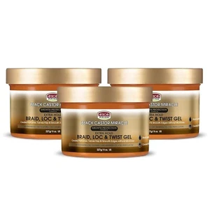 African Pride Black Castor Miracle Extra Hold Braid, Loc, Twist Gel 8 oz 3 Pack - Picture 1 of 6