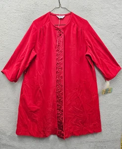 Shevelva by Vanity Fair Women Robe Large Red Velvet Long Sleeve Embroidered Maxi - Picture 1 of 20
