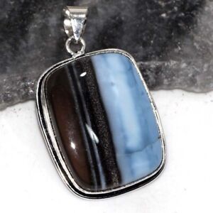925 Silver Plated-Owhyee Blue Opal Ethnic Gemstone Pendant Jewelry 2" JW