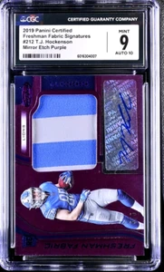 2019 Certified Freshman Fabric Mirror Purple Etch T.J. Hockenson /5 CGC 9 MINT - Picture 1 of 4