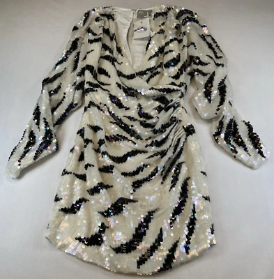 NWT ASOS Women's Zebra Black White Made In India Sequin Embellished Dress Size 0 - Image 1 of 4
