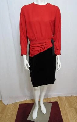 Vestido de diseñador Akris Suiza rojo seda y negro seda terciopelo talla S Foto 1 de 4