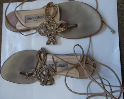 Sandalias de cuero con cordones de gladiador JIMMY CHOO zapatos detalles con cuentas talla 38 Foto 1 de 4