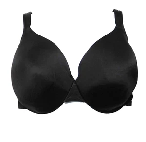 Cacique Plunge Smooth T-Shirt Bra 44DDD Black Satin Underwire Wide Straps - Picture 1 of 7