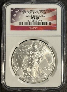 2013 (S) Silver Eagle Early Releases NGC MS69 USA Flag Label - Picture 1 of 4
