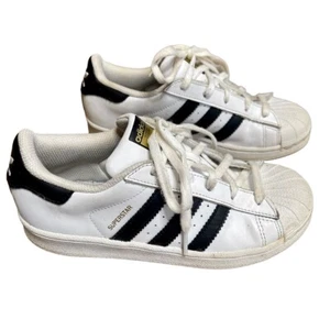 Adidas Superstar Shoes Youth Size 3 Cloud White Core Black 3 Stripe Leather - Picture 1 of 7