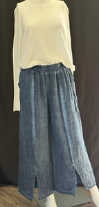 milio milano Linen Pleated In Front Pants Lagenlook Wide Leg Pull on Large - Picture 1 of 6