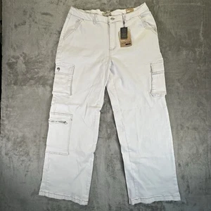 Love Cult White Low Rise Wide Leg Cargo Jeans Contrast Stitching Large - Picture 1 of 10