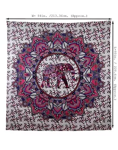 Indian Mandala Wall Hanging Tapestry Bed Sheet Cover Purple & Pink Elephants 90" - Picture 1 of 4