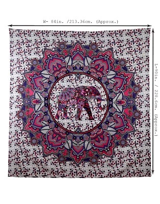 Indian Mandala Wall Hanging Tapestry Bed Sheet Cover Purple & Pink Elephants 90" - Image 1 of 4