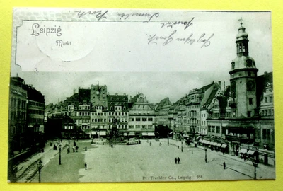 AK Leipzig - Markt, 1909 gelaufen, mit Zugstempel - Bild 1 von 2